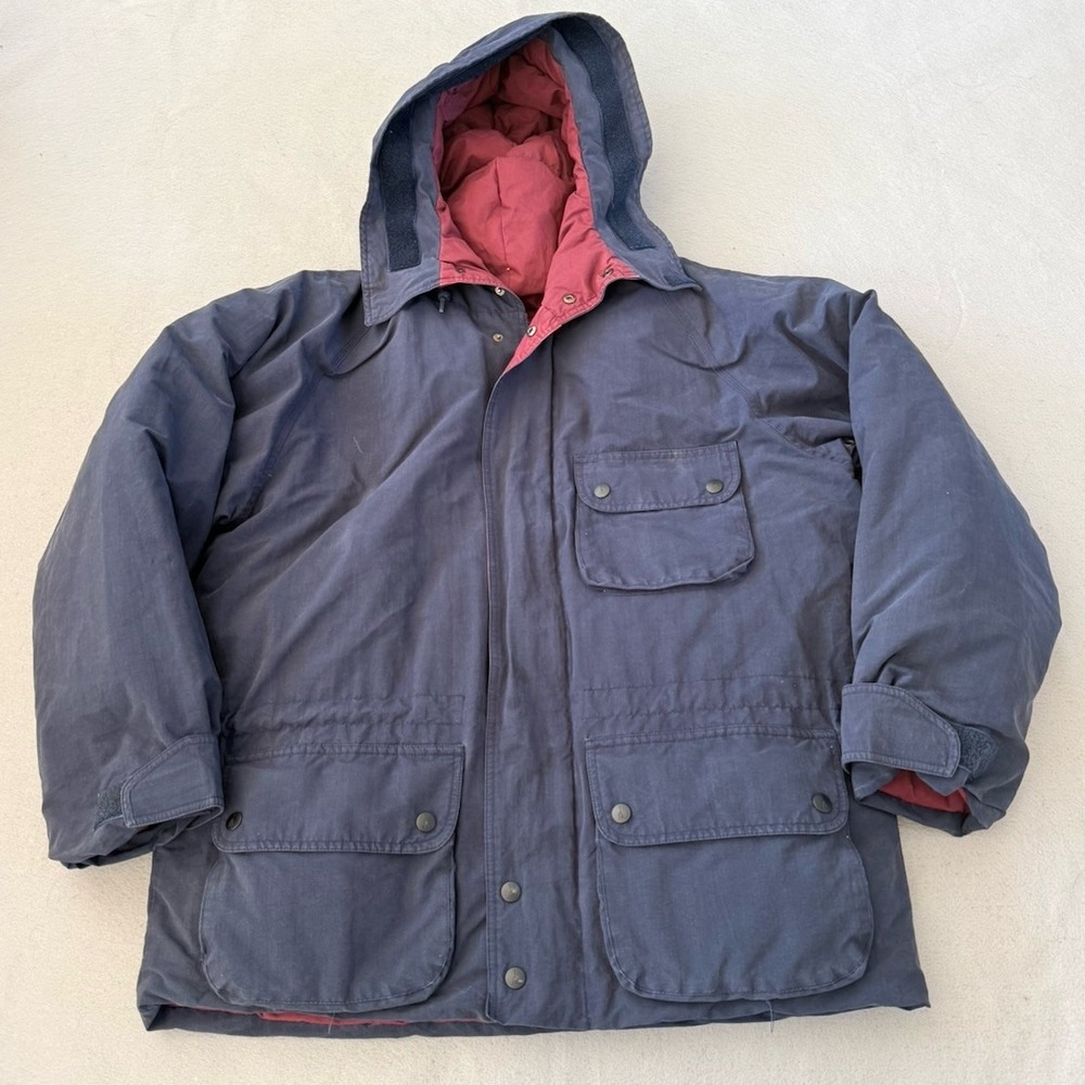 Nautica Duck Down Parka Jacket XL Navy Hooded Outdoor Puffer Vintage 90s